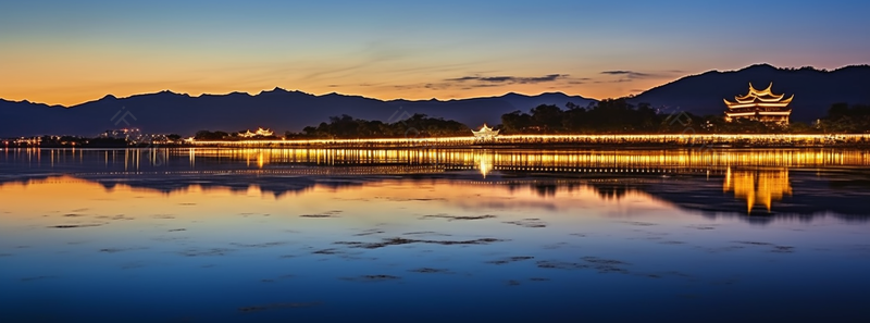 杭州西湖集贤亭夜景西湖夜景园林夜景湖泊水面倒影灯光风光图像摄影,高清,摄影图,摄影图片,图片大全,摄影图免费下载